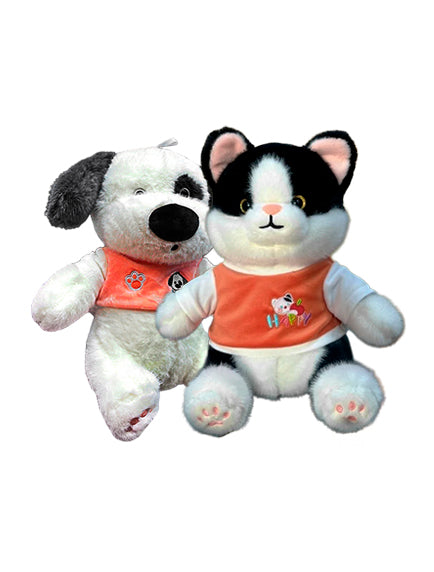 Peluches de Perrito y Gatito con Camiseta Súper Adorables